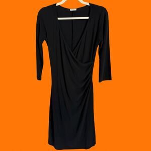 90's 00's vintage black faux wrap minimalist y2k bodycon dress MEDIUM